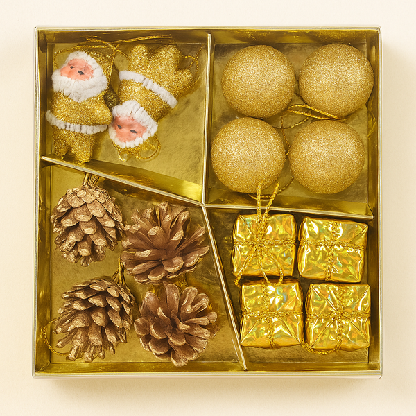 Set de bolas y muñeco dorado