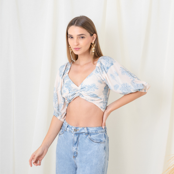 Blusa crop escote entorchado