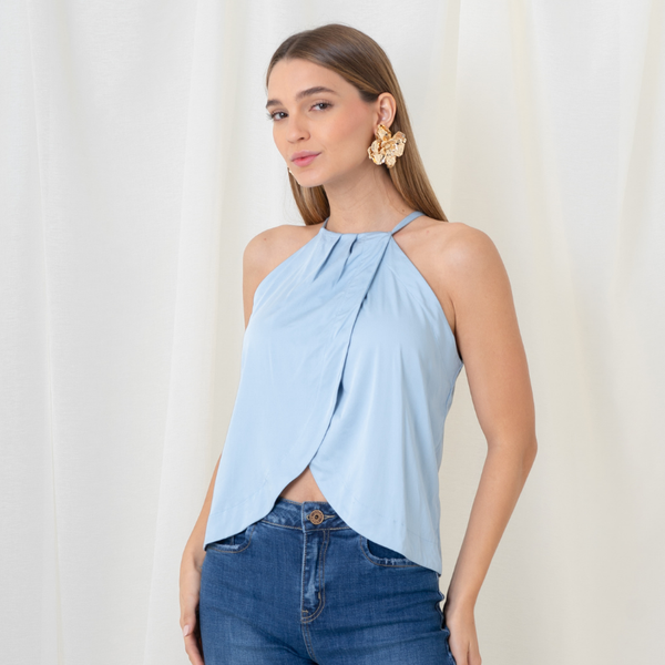 Blusa escote alto delantero cruzado