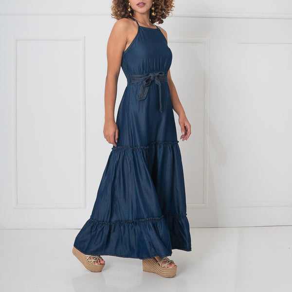 Vestido largo de tiras denim