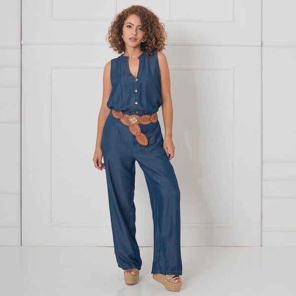 Enterizo pantalón siso con correa denim