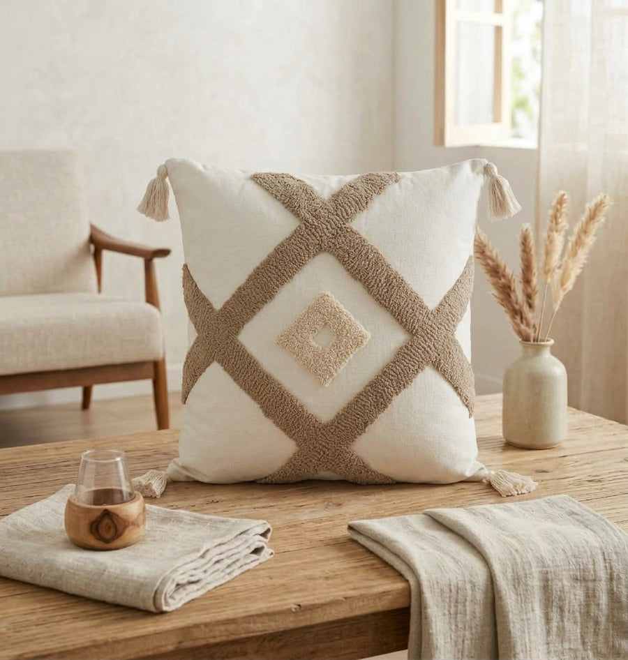 Cojín Decorativo Texturizado Blanco/Café