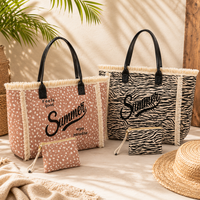 Bolso playero con monedero diseño estampado
