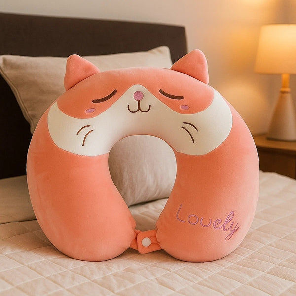 Almohada tipo U para cuello gatito con orejitas