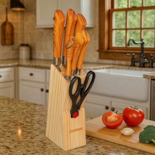 Set de cuchillos con base en madera