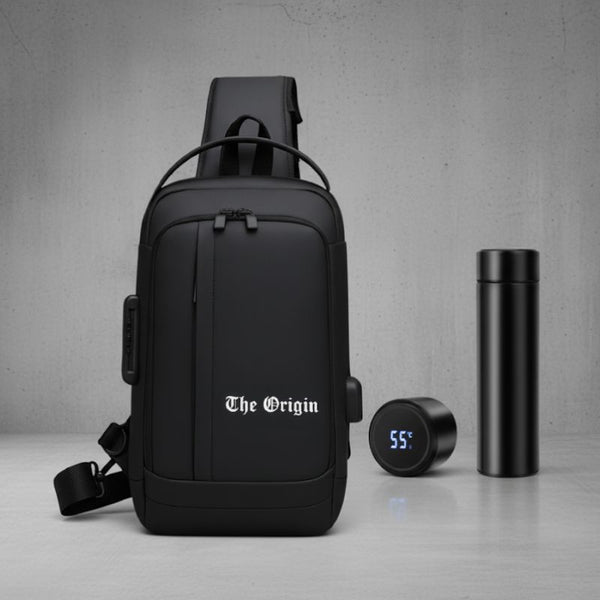 Combo bolso pechera para hombre + termo digital led
